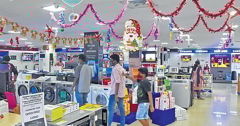 A popular home appliances shop at Vellayambalam decked up with Christmas decorations to welcome customers | B P Deepu