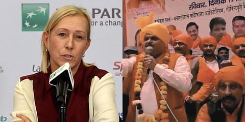 Tennis legend Martina Navratilova (L) reacted to the Hindutva groups' 'hate speech' video. (Photo | AFP and YouTube Screengrab)