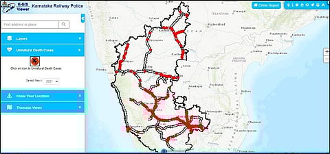 Hotspots of unnatural deaths on railway tracks as recorded by GRP using the app