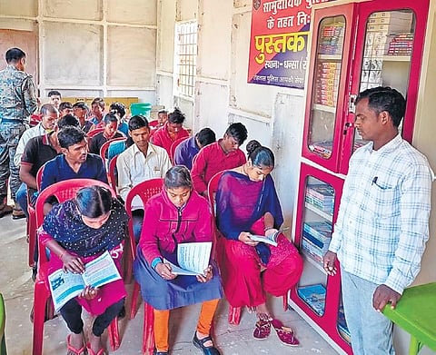 Students and job aspirants can be seen studying at the library set up by 2011-batch IPS officer Ashish Bharti