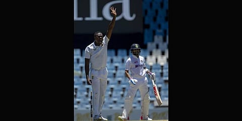 Kagiso Rabada, left, appeals unsuccessfully for the dismissal of India's captain Virat Kohli, during the fourth day of the Test Cricket match between South Africa and India(Photo | AP)