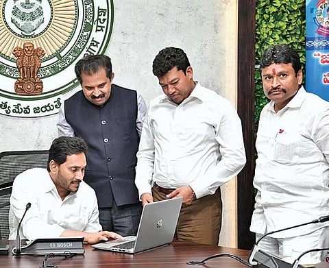 Andhra Pradesh Chief Minister YS Jagan Mohan Reddy launches ‘Jagananna Palavelluva’ in Krishna district on Wednesday, Dec 29, 2021. (Photo | Express)