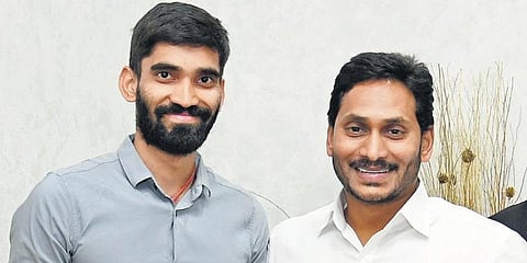 Indian shuttler Srikanth Kidambi with Andhra Pradesh CM YS Jagan Mohan Reddy