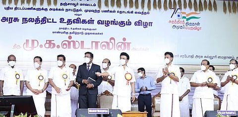 Tamil Nadu Chief Minister M K Stalin at a function held in Thanjavur on Thursday, December 30, 2021. (Photo | Express)