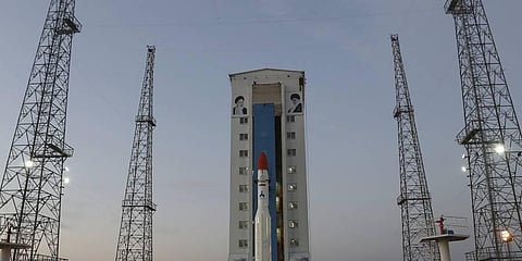 picture released by the official website of the Iranian Defense Ministry on Thursday,shows Simorgh, or 'Phoenix,' rocket prior to be launched in an undisclosed location in Iran.(Photo| AP)