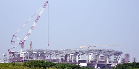 Construction work underway at the new passenger terminal site of Tiruchy International Airport