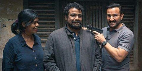 Saif Ali Khan (R) on the sets of Vikram Vedha. (Photo| Cinema Express)