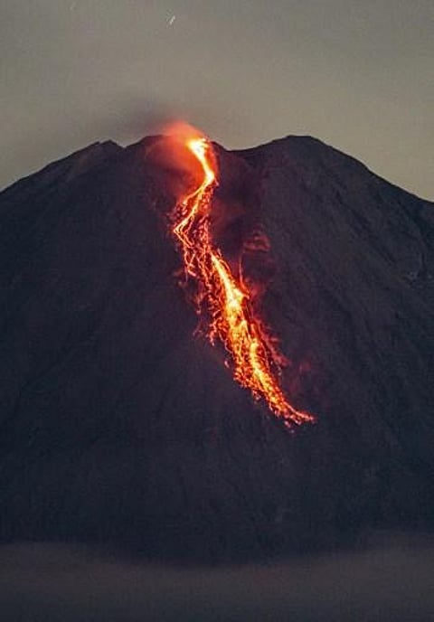 Lava flows from Mount Semeru as seen from Supiturang in Lumajang on August 26, 2021. (File photo | AFP)