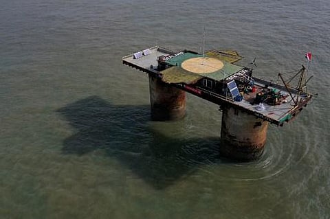 An aerial image shows the Principality of Sealand, some seven miles (11 kilometres) off the coast of southeast England, on September 16, 2021. (Photo | AFP)