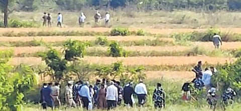 Members of the judicial commission, headed by Justice VS Sirpurkar, inspect the spot where the four accused in vet’s rape and murder case were allegedly encountered, at Chatanpally in Shadnagar