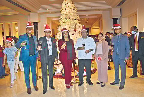 The Leela Palace's GM (second from left) with the guests on Saturday. (Photo | EPS/Ashwin Prasath)