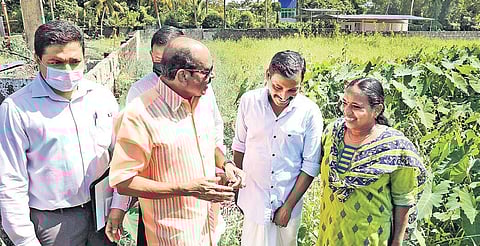 Lulu Group chairman Yusuffali M A visiting Rajesh and Biji’s house at Panangad on Sunday. He thanked the duo who rushed to the spot when the helicopter he was travelling crashlanded in Kochi in April.