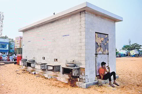 Broken and missing water taps at the water kiosk at Elliott Beach | DEBADATTA MALLICK