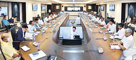 Leaders of Andhra Pradesh employees’ associations attend a meeting with committee of secretaries on PRC in Secretariat on Friday, Dec 3, 2021. (Photo | Express)