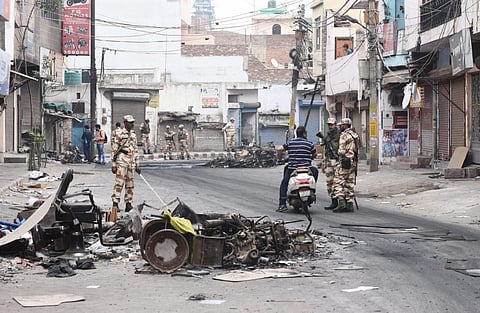 Burned vehicles at ghonda chowk in North East Delhi. (File photo | Parveen Negi, EPS)