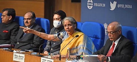 Union Finance Minister Nirmala Sitharaman speaks during the post-budget press conference, at National Media Centre in New Delhi. (Photo | Parveen Negi, EPS)