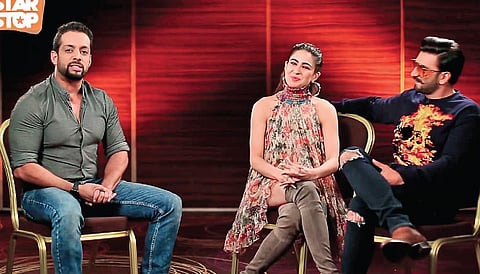 Sahil Acharya with Saif Ali Khan and Kangana Ranaut during their Rangoon (2017) film promotions; with Sara Ali Khan and Ranveer Singh on B4U TV show, Star Stop