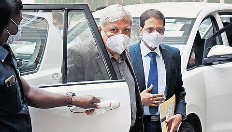 Chief Election Commissioner Sunil Arora arriving at ITC Grand Chola Hotel for a meeting of party representatives, in Chennai on Wednesday | R Satish Babu