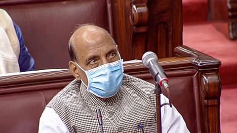 Defence Minister Rajnath Singh in Rajya Sabha on Thursday (Photo | PTI)