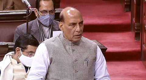 Rajnath Singh addresses the Rajya Sabha. (Photo | Twitter/ANI)
