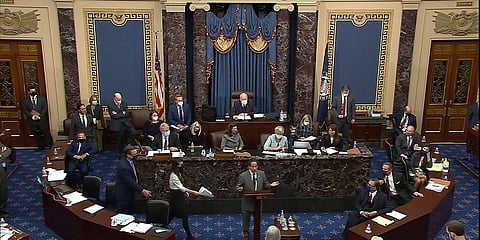 House impeachment manager Rep. Jamie Raskin at the impeachment trial of former President Donald Trump in the Senate at the US Capitol. (Photo| AP)