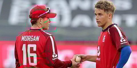 England captain Eoin Morgan and Sam Curran. (Photo | AP)