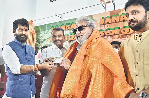 BJP leaders welcoming Ramkumar into the party at a function held at the party headquarters in Chennai on Thursday | P Jawahar
