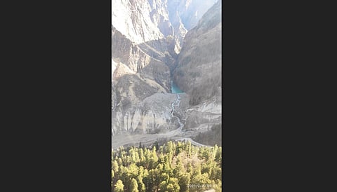 The newly formed lake at the Rishi Ganga river.