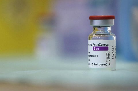 A vial of the Oxford-AstraZeneca vaccine against COVID-19 at a hospital. (Representational Photo | AP)
