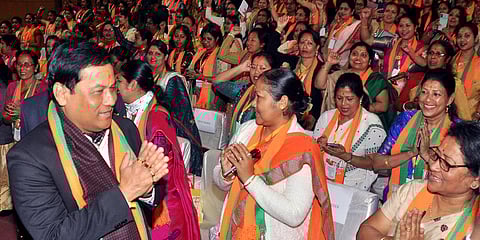 CM Sarbananda Sonowal attends the 2nd State Executive Meeting of Assam BJP Mahila Morcha. (Photo| ANI)