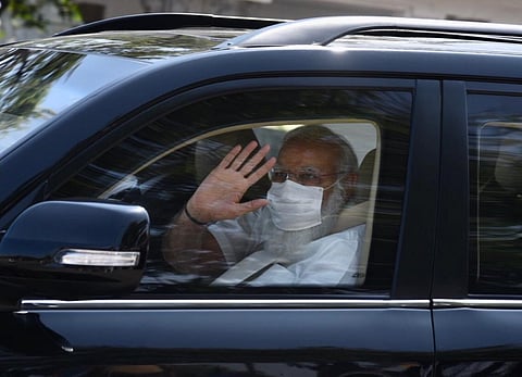 Prime minister Narendra modi arrives at Chennai on Sunday. (Photo | EPS/ R.Satish Babu)