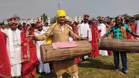 Dantewada SP Dr Abhishek Pallava gracing the occasion of surrendered Maoists' marriage ceremony (Photo | EPS)