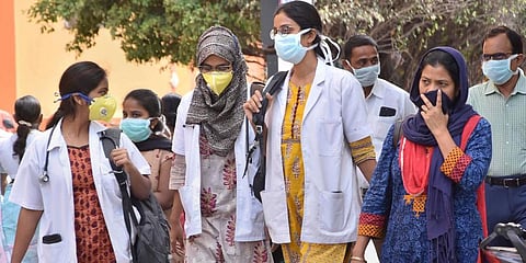 Medical staff at Gandhi Hospital in Hyderabad. (Photo | PTI)