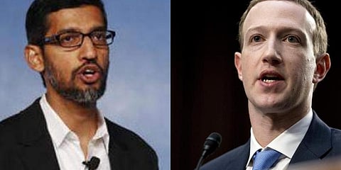 Google CEO Sundar Pichai (L) and Facebook CEO Mark Zuckerberg (R)