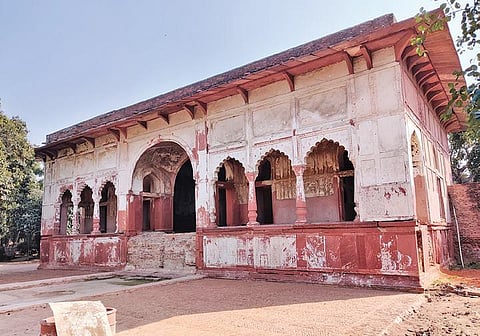 Heritage structures inside Shalimar Bagh await restoration.