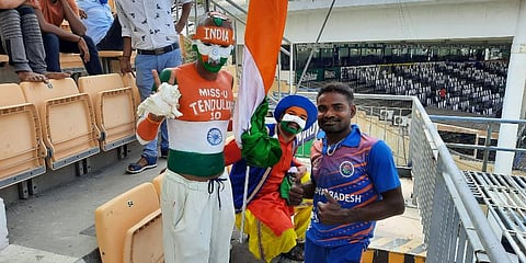 Sudhir Gautam was relentlessly blowing the conch and waving the tricolour even at the slightest action on the field on Day 3.