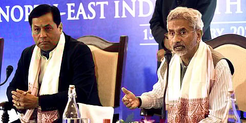 Assam CM Sabhananda Sonowal (L) and Minister of External Affairs S Jaishankar. (Photo| ANI)