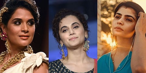 Actors Taapsee Pannu (C), Richa Chadha (L) and singer Chinmaya Sripada (R) (Photos | AFP,PTI, Facebook)