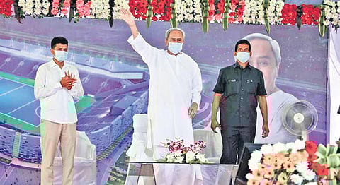 Chief Minister Naveen Patnaik waving to the public in Rourkela on Tuesday | Express
