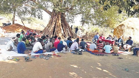 Officials discussing with tribal villagers of Hatibari at the meeting | Express