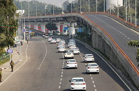 Cavalcade ferrying 20 foreign envoys and senior diplomats arrives in Jammu Thursday. (Photo | PTI)