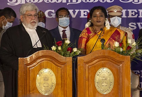 Dr. Tamilisai Soundararajan sworn in as the Lt Governor of Puducherry. (Photo | G Pattabiraman, EPS)