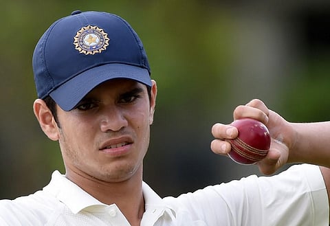 Arjun Tendulkar, son of former India batsman Sachin Tendulkar. (Photo | AFP)