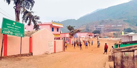 Local youths playing volleyball in Kotia. (Photo | EPS)