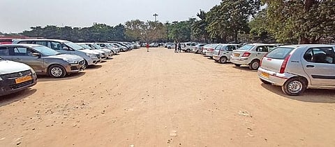 Ola and Uber cabs parked in a ground, in view of the protest staged by drivers demanding hike in base fare, in Hyderabad on Thursday | RVK Rao