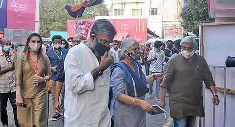 Filmmaker Renjith, editor Beena Paul and Chalachitra Academy chairman Kamal arriving for the commemorative event organised as part of the IFFK to pay homage to legends. (Photo | A Sanesh, EPS)