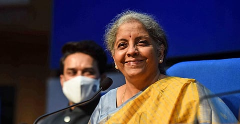 Union Finance Minister Nirmala Sitharaman's lips.