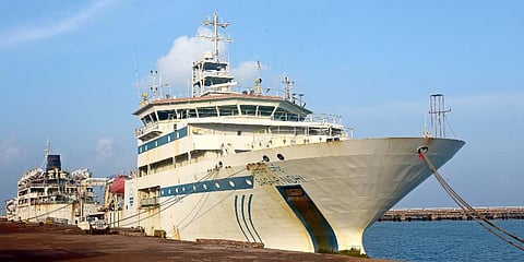 NIOTs oceanographic research vessel Sagar Nidhi anchored at Chennai Port. (File Photo | Martin Louis,EPS)
