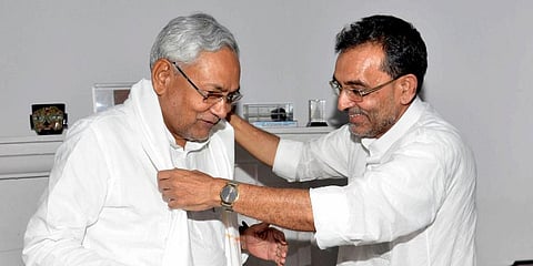 Upendra Kushwaha with Bihar Chief Minister Nitish Kumar. (File Photo | PTI)