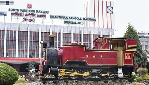 The steam locomotive located at Indira Gandhi Musical Foundation Park